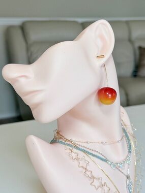 Gradient Red-Orange Cherry Drop Earrings
